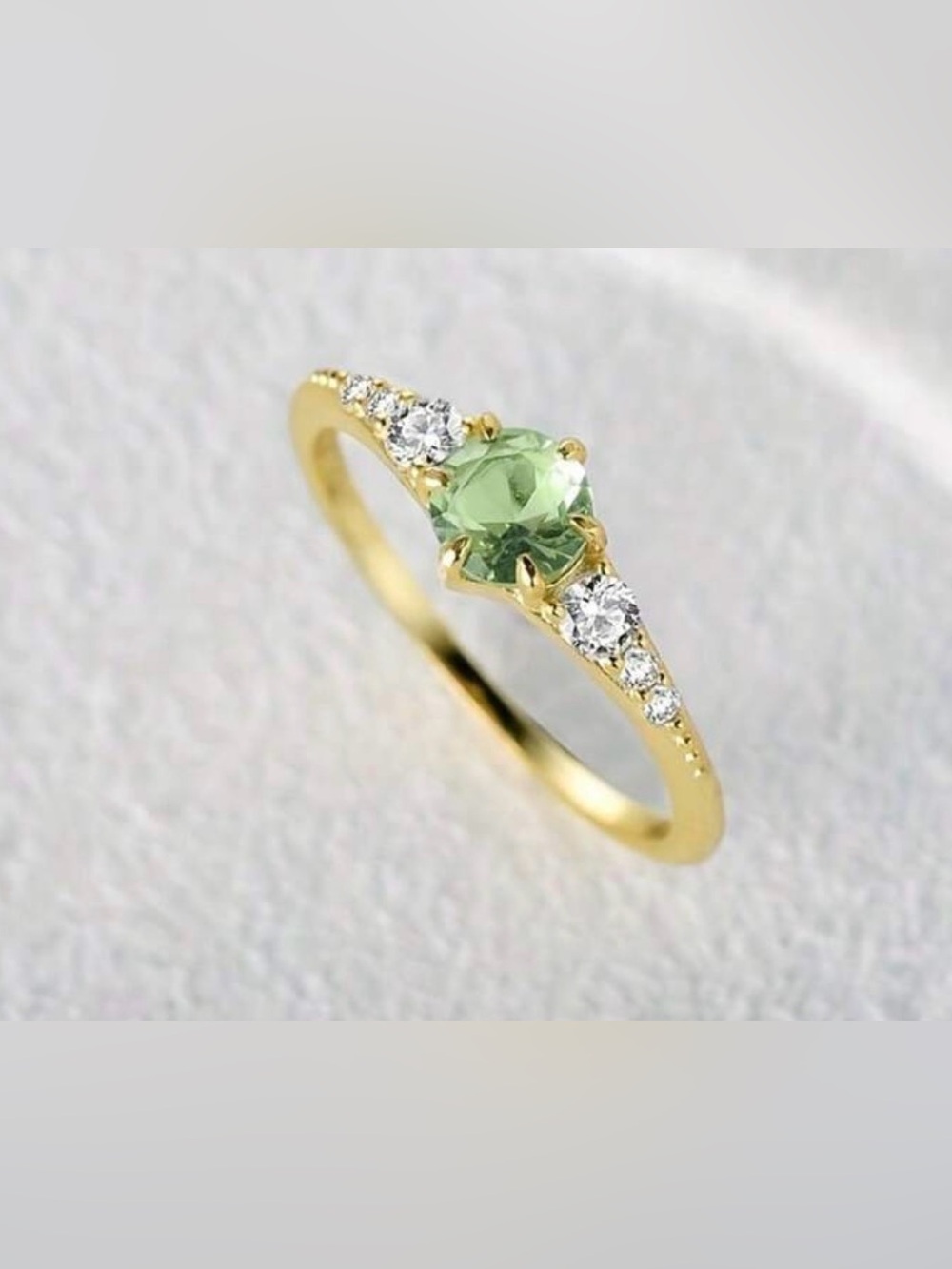 Gold Ring with Green Stone and Accent Diamonds